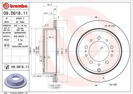 Тормозной диск для BREMBO 09.D618.11 фото товара