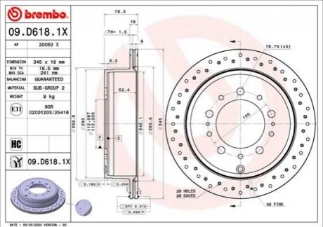 Гальмівний диск BREMBO 09.D618.1X (фото 1)