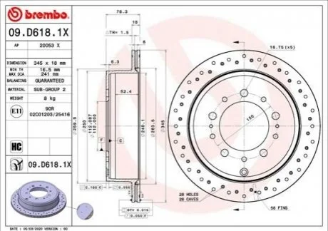 Гальмівний диск для BREMBO 09.D618.1X фото товару