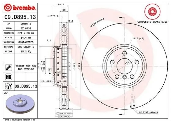 <strong>Гальмівний диск BREMBO 09.D895.13 (фото 1)</strong>