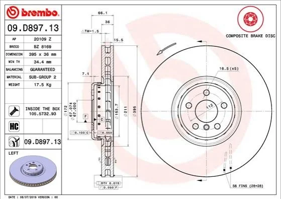 <strong>Гальмівний диск BREMBO 09.D897.13 (фото 1)</strong>
