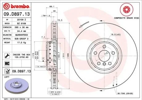 Гальмівний диск для BMW BREMBO 09.D897.13 фото товару