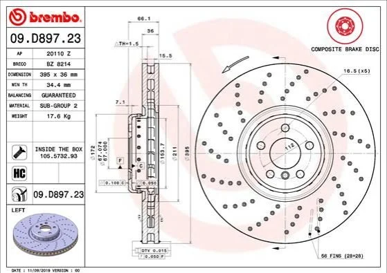 <strong>Гальмівний диск двосекційний BREMBO 09.D897.23 (фото 1)</strong>