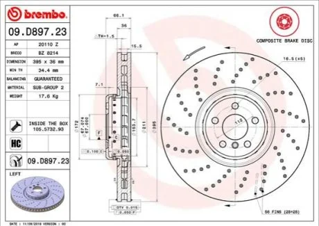 Гальмівний диск двосекційний для BMW BREMBO 09.D897.23 фото товару