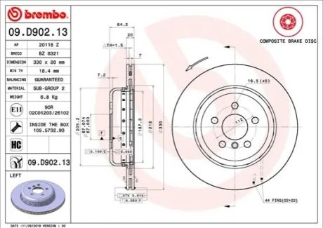 Гальмівний диск для BREMBO 09.D902.13 фото товару