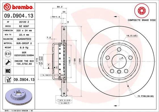 <strong>Гальмівний диск BREMBO 09D90413 (фото 1)</strong>