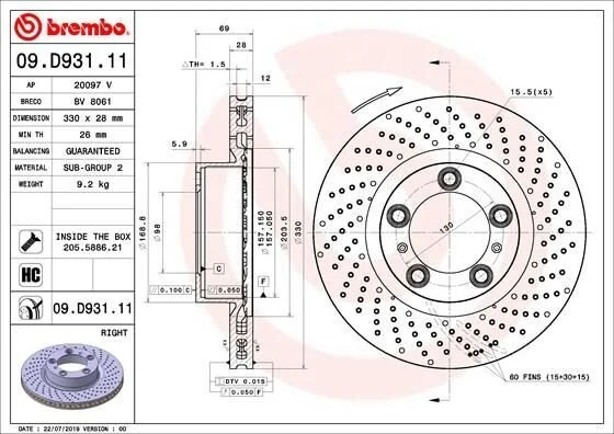 <strong>Гальмівний диск BREMBO 09D93111 (фото 1)</strong>