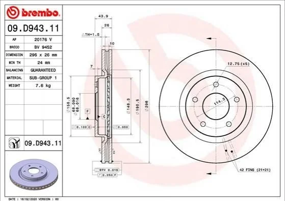 <strong>Диск гальмівний BREMBO 09.D943.11 (фото 1)</strong>
