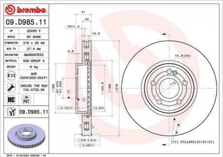 Гальмівний диск для Mercedes BREMBO 09.D985.11 фото товару