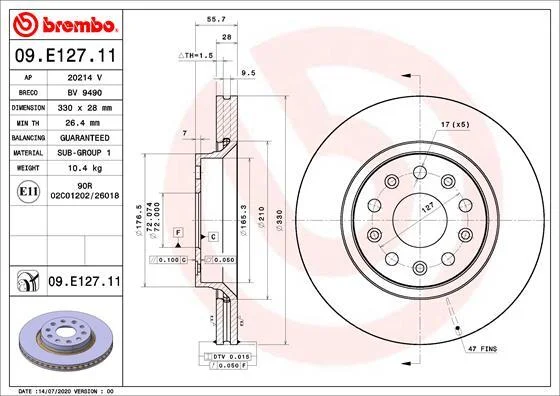 <strong>Гальмівний диск BREMBO 09.E127.11 (фото 1)</strong>