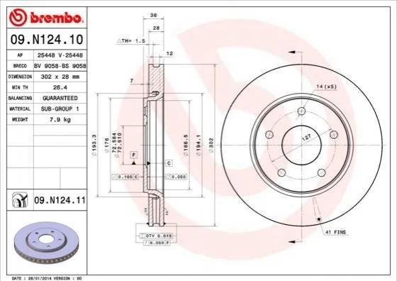 <strong>Гальмівний диск BREMBO 09.N124.11 (фото 1)</strong>