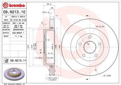Тормозной диск BREMBO 09.N213.11 (фото 1)