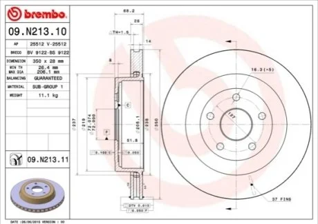 Гальмівний диск для BREMBO 09.N213.11 фото товару