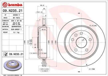 Гальмівний диск для Jeep BREMBO 09.N235.21 фото товару