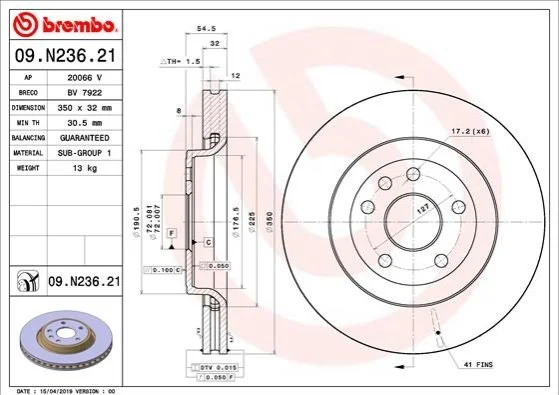 <strong>Гальмівний диск BREMBO 09.N236.21 (фото 1)</strong>