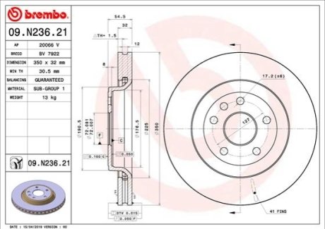 Гальмівний диск BREMBO 09.N236.21 (фото 1)