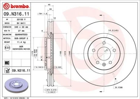 Гальмівний диск для BREMBO 09.N316.11 фото товару