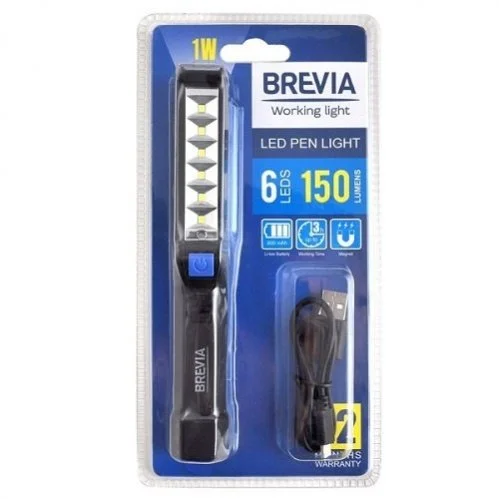 <strong>Ліхтарик інспекційний LED Pen Light 6SMD+1W LED, 150lm, 900mAh, microUSB, блиску BREVIA 11210 (фото 1)</strong>