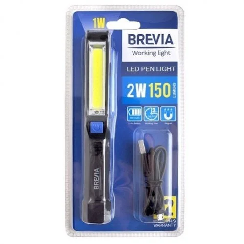 <strong>Фонарик инспекционный LED Pen Light 2W COB+1W LED 150lm, 900mAh, microUSB, бліст BREVIA 11220 (фото 1)</strong>