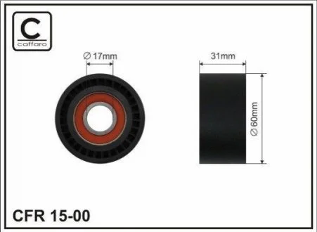 Ролик генератора гладкий для Mitsubishi, Dacia, Renault, Vauxhall, Opel CAFFARO 15-00 фото товару