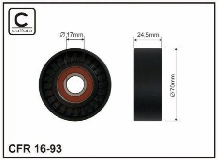 РОЛИК НАТЯЖНИЙ 70x17x24,5 BMW 3 (E36), 5 (E39), 7 (E38) 1.7D/2.5D 01.95-05.04 Land Rover Freelander Rover 75 2.0D 02.99-10.06 CAFFARO 16-93 фото товару