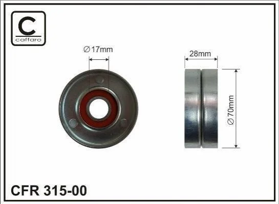 <strong>Ролік (метал) паска поліклинового 70X17X28 Chrysler Voyager 2.5TD 95-2001 CAFFARO 315-00 (фото 1)</strong>