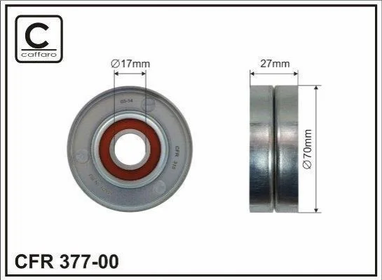 <strong>Ролік (метал 70x17x28) до натяжника паска генератора Nissan Qashqa MR20DE 06- CAFFARO 377-00 (фото 1)</strong>