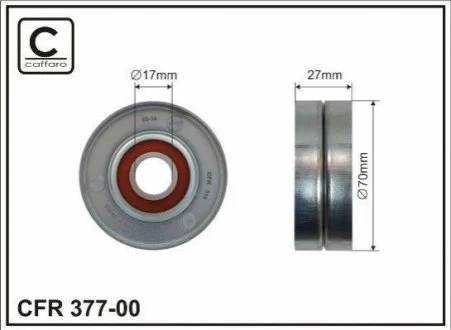 Ролік (метал 70x17x28) до натяжника паска генератора Nissan Qashqa MR20DE 06- для CAFFARO 377-00 фото товару