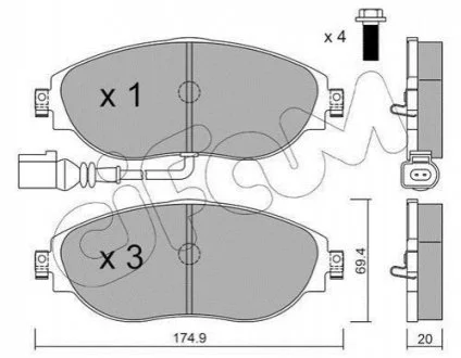 W К-т передних торм. колодок Golf VII, Passat 10-, SKODA Octavia 12- для CIFAM 822-952-0 фото товару