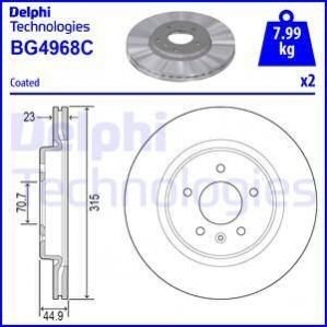 OPEL Диск тормозн.задн. Insignia B Delphi BG4968C фото товара