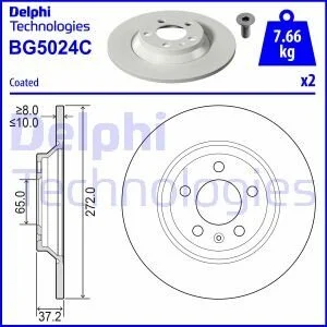 VW Диск гальмівний задній POLO 1.5 18-, 2.0 17-, AUDI для Audi, Volkswagen DELPHI BG5024C фото товару