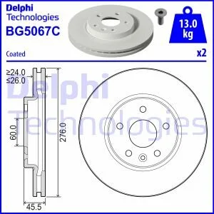 Гальмівний диск для Opel, Vauxhall, Buick DELPHI BG5067C фото товару