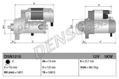 Стартер (12В, 1кВт, новий із заставою) TOYOTA IQ 1.0 01.09-12.15 для DENSO DSN1215 фото товару