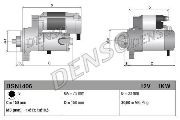 <strong>Стартер (12В, 1кВт, новий із заставою) HONDA ACCORD VII 2.0/2.4 02.03-05.08 DENSO DSN1406 (фото 1)</strong>