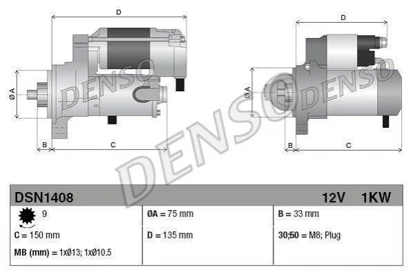<strong>Стартер (12В, 1кВт, новий із заставою) HONDA CIVIC VII 2.0 09.01-09.05 DENSO DSN1408 (фото 1)</strong>