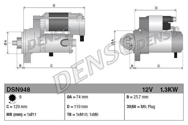 <strong>Стартер (12В, 1,3кВт, новий із заставою) TOYOTA YARIS 1.0/1.0LPG 08.05-06.20 DENSO DSN948 (фото 1)</strong>