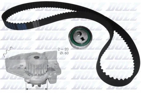CITROEN К-кт ГРМ (помпа + ролик + ремень) BX 1,6 1,9 92- XANTIA 1,6i 1,8i 93- ZX 1,6i 1,8i для DOLZ KD030 фото товару