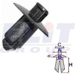 Купить Дюбель бампера (к-т:10 шт) размер:A = 19,5mm/B = 7,6mm/C = 6mm/d = 2,9mm/H = 15mm ELIT R B22118 по низкой цене в Украине (фото 1)