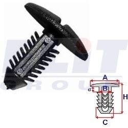 Кліпса подКрилков (к-т:10 шт) размер:A= 19,6mm/B= 5,2mm/C= 7,5mm/d= 2,8mm/H= 20,6mm ELIT R C10018 фото товару