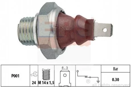 Датчик тиску оливи Opel 0,3 bar >88 для Lada, Renault, Opel, Saab, Porsche EPS 1.800.023 фото товару