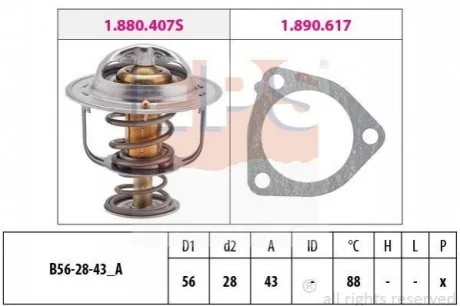 TOYOTA Термостат с прокладкой Avensis 2.0 -08,Nissan Primera 2.0d для Nissan, Toyota, Mitsubishi EPS 1.880.407 фото товару