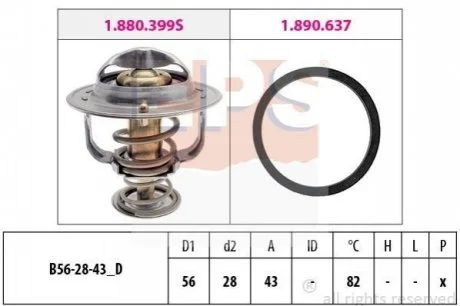 TOYOTA Термостат с прокладкой Avensis,Camry,Rav 4 III,Mitsubishi Lancer X,Outlander III,Nissan,Volvo для Nissan, Toyota, Mitsubishi EPS 1.880.522 фото товару