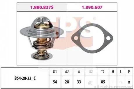 Термостат із прокладкою Hyundai Elantra/Santa Fe/Tucson/Kia Seed 2.0 CRDi/Sportage 1.5/1.6/1.5CRDi/2.0 CRDi 04- для EPS 1.880.838 фото товару