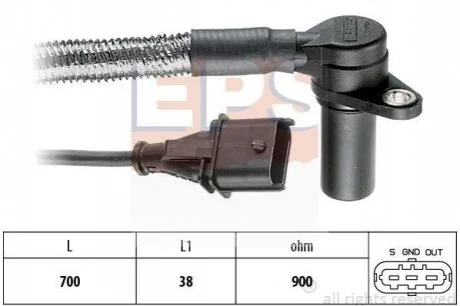Датчик обертів колінвалу Opel Omega B 2.6 V6-3.2 V6 04.94-07 для Cadillac, Vauxhall, Opel EPS 1.953.284 фото товару