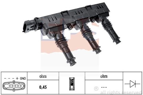 OPEL Катушка зажигания Corsa B/C/D 1.0i 93- EPS 1.970.398 (фото 1)