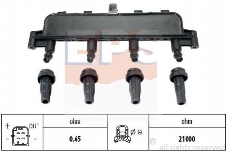 Котушка запалювання Peugeot 106-307, Partner 1.0-1.6 05.93- EPS 1.970.405 фото товару