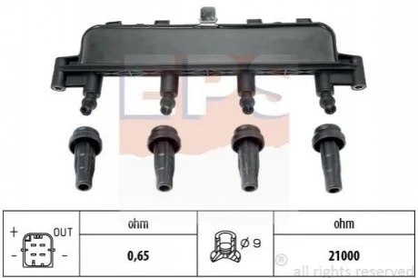 Котушка запалювання Peugeot 106-307, Partner 1.0-1.6 05.93- для Peugeot, Citroen, Fiat EPS 1.970.405 фото товару