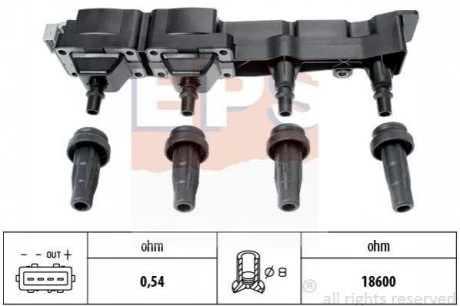 CITROEN Катушка зажигания Peugeot 1007/206/207/307 1,6 16V 00-,Berlingo,C2/C3/C4 1,6 16V 00- для EPS 1.970.407 фото товару
