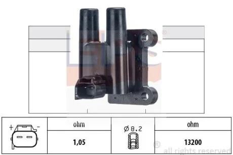 HYUNDAI котушка запалювання Accent II,Coupe,Elantra,Getz,Matrix,Kia Cerato,Rio II 1.4/1.6 98- для Hyundai, KIA EPS 1.970.584 фото товару