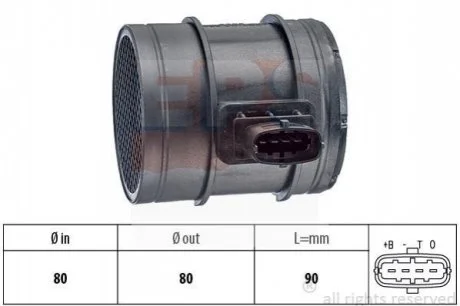 Витратомір повітря Alfa Romeo 159/ Fiat Croma, Ducato/ Lancia Thesis 2.3D, 2.4JTDM 09.05- для Saab, Peugeot, Alfa Romeo, Fiat, Citroen EPS 1.991.293 фото товару